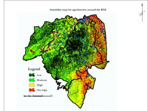 Carte d'aptitude à la mise en œuvre de l' agroforesterie autour de la RNI, Est de la RD Congo.